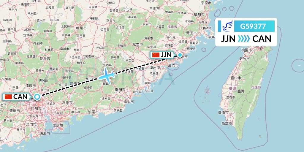 G59377 China Express Airlines Flight Map: Jinjiang to Guangzhou