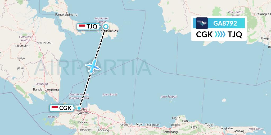 GA8792 Garuda Indonesia Flight Map: Jakarta to Tanjung Pandan