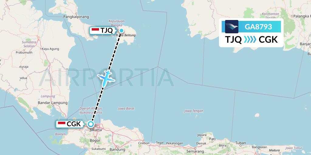 GA8793 Garuda Indonesia Flight Map: Tanjung Pandan to Jakarta