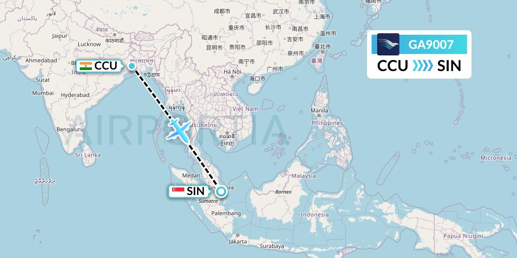 GA9007 Garuda Indonesia Flight Map: Kolkata to Singapore