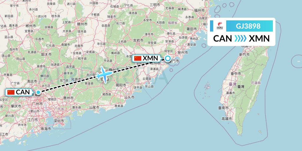 GJ3898 Loong Airlines Flight Map: Guangzhou to Xiamen