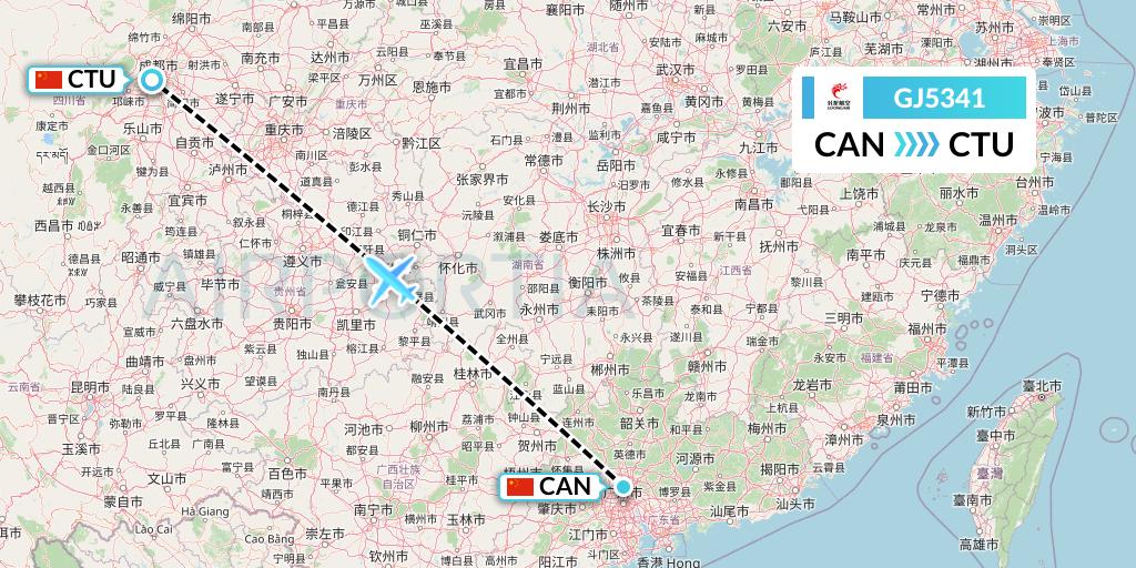 GJ5341 Loong Airlines Flight Map: Guangzhou to Chengdu