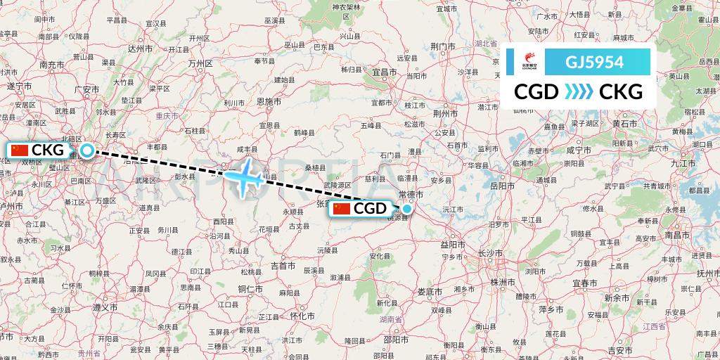 GJ5954 Loong Airlines Flight Map: Changde to Chongqing