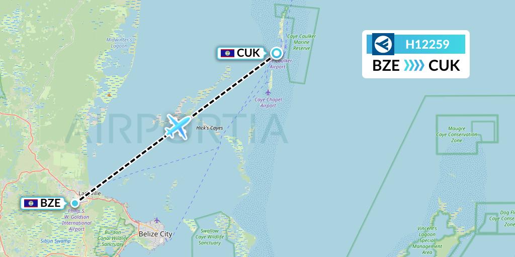 H12259 Hahn Air Systems Flight Map: Belize City to Caye Caulker