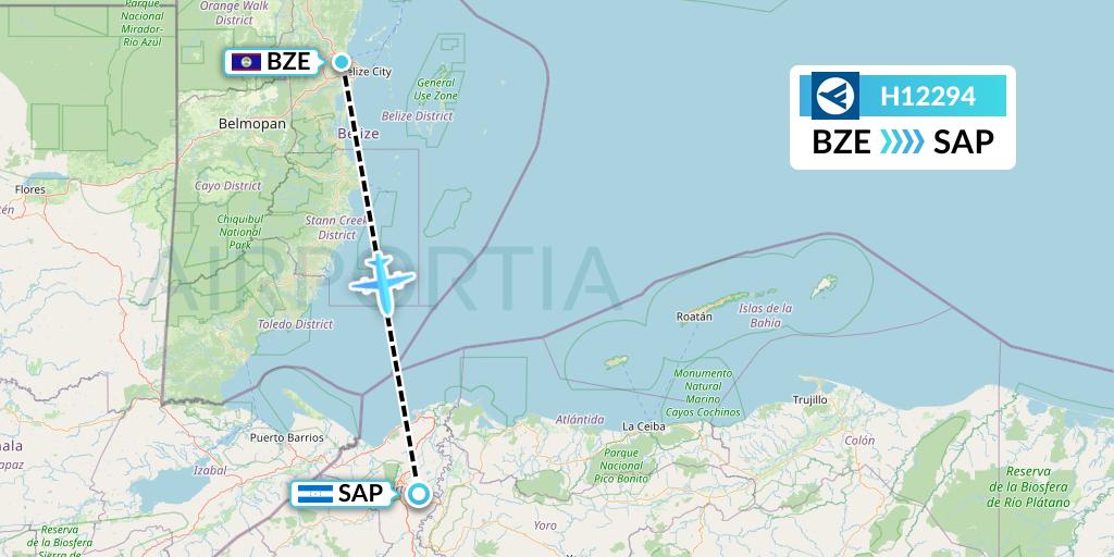 H12294 Hahn Air Systems Flight Map: Belize City to San Pedro Sula