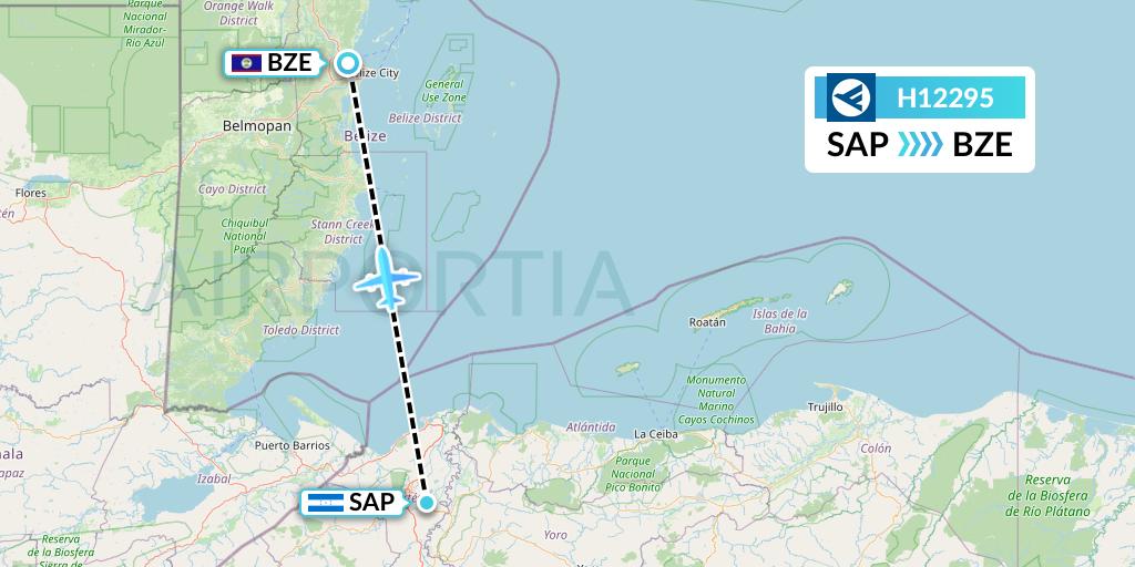 H12295 Hahn Air Systems Flight Map: San Pedro Sula to Belize City