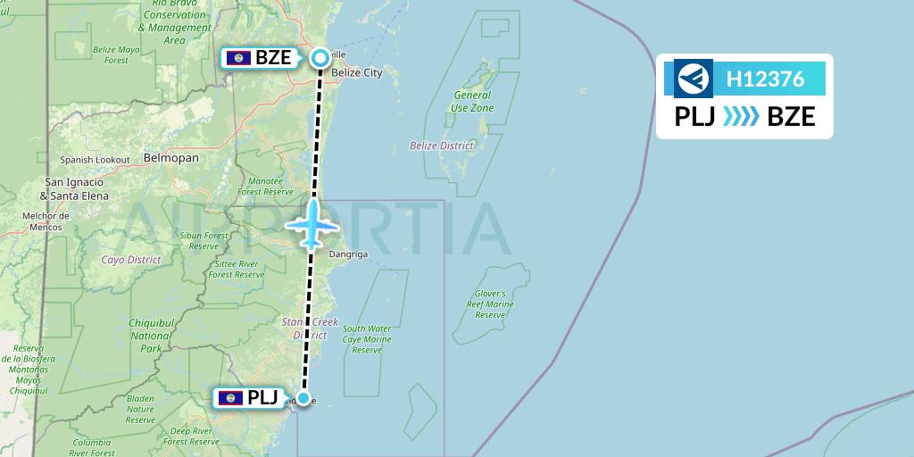 H12376 Hahn Air Systems Flight Map: Placencia to Belize City