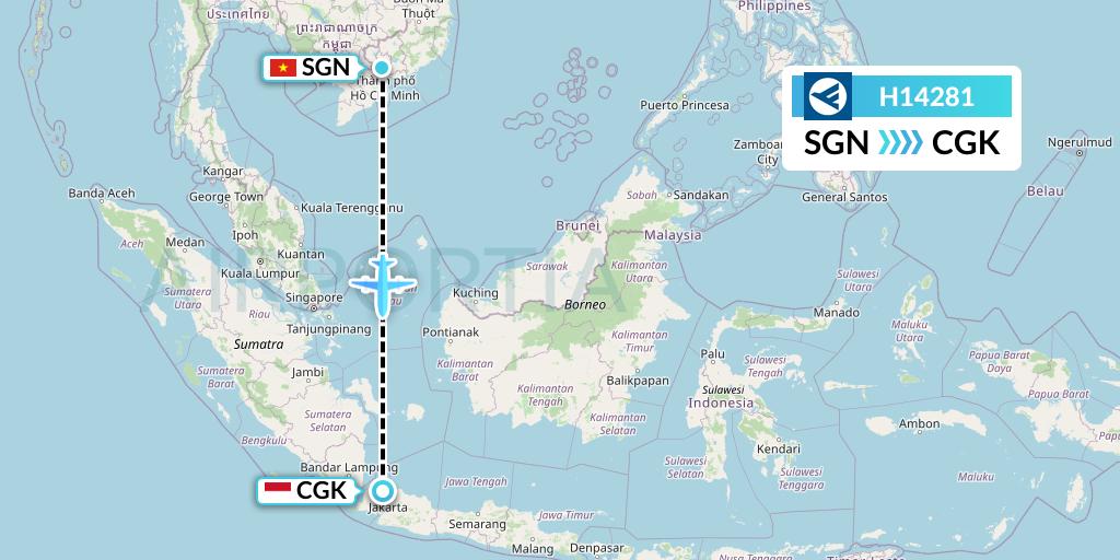 H14281 Hahn Air Systems Flight Map: Ho Chi Minh City to Jakarta