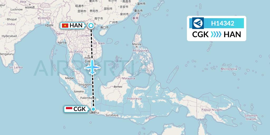 H14342 Hahn Air Systems Flight Map: Jakarta to Hanoi