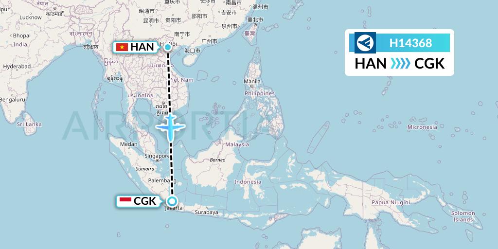 H14368 Hahn Air Systems Flight Map: Hanoi to Jakarta