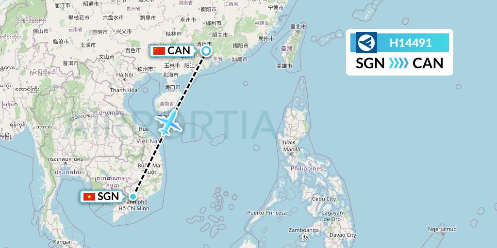 H14491 Hahn Air Systems Flight Map: Ho Chi Minh City to Guangzhou