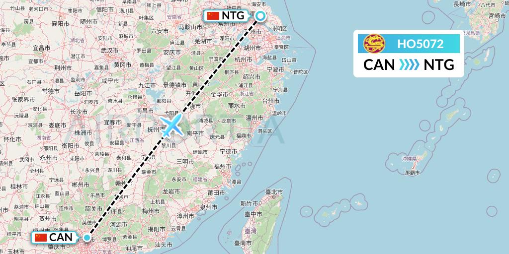 HO5072 Juneyao Airlines Flight Map: Guangzhou to Nantong