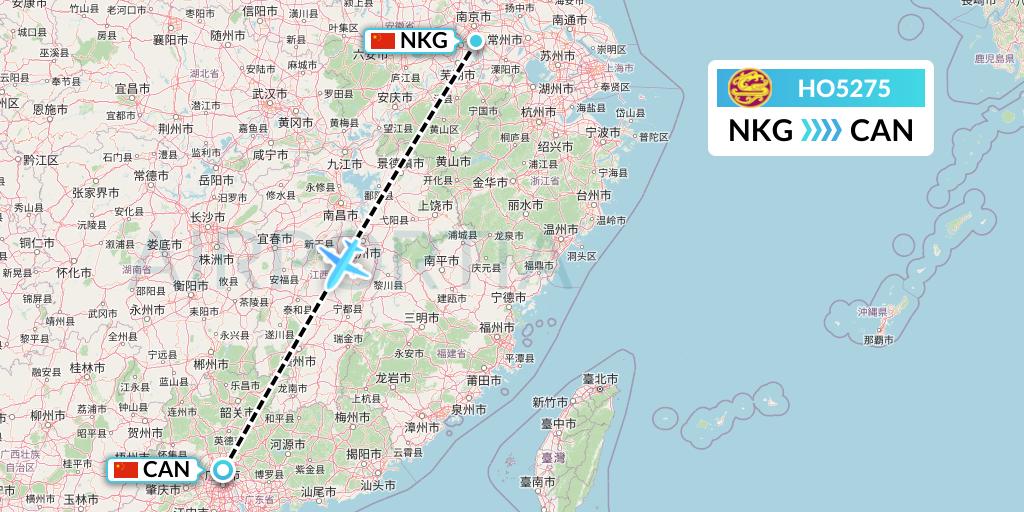 HO5275 Juneyao Airlines Flight Map: Nanjing to Guangzhou