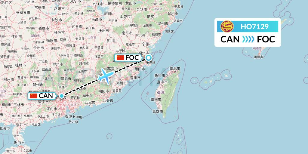 HO7129 Juneyao Airlines Flight Map: Guangzhou to Fuzhou