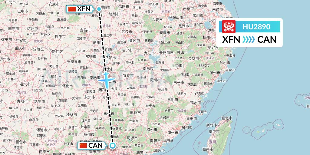 HU2890 Hainan Airlines Flight Map: Xiangyang to Guangzhou