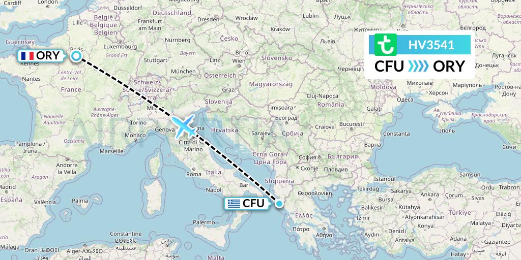 HV3541 Transavia Flight Map: Corfu to Paris