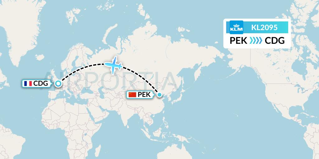 KL2095 KLM Flight Map: Beijing to Paris