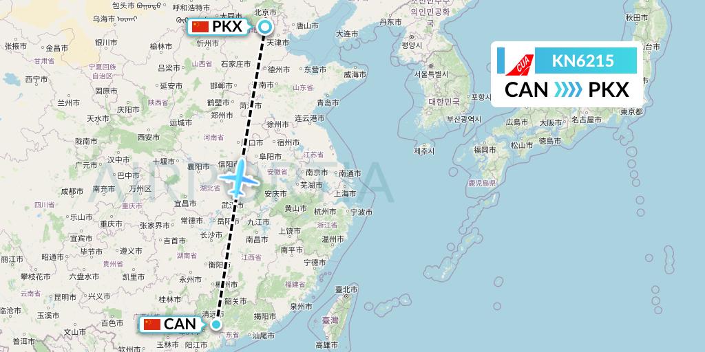 KN6215 China United Airlines Flight Map: Guangzhou to Beijing