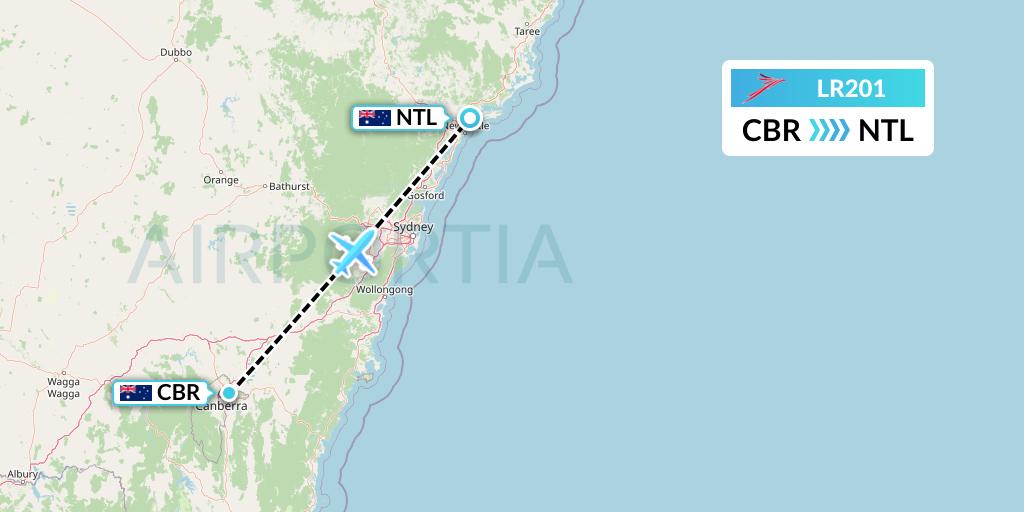 LR201 Lacsa Flight Map: Canberra to Newcastle