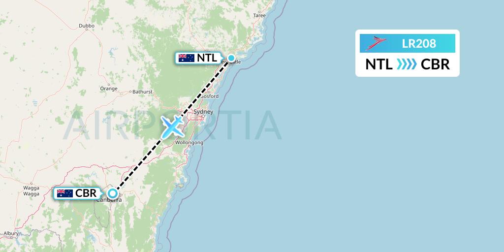 LR208 Lacsa Flight Map: Newcastle to Canberra