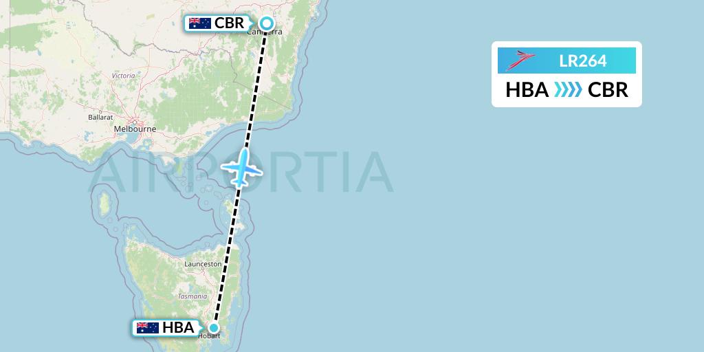 LR264 Lacsa Flight Map: Hobart to Canberra