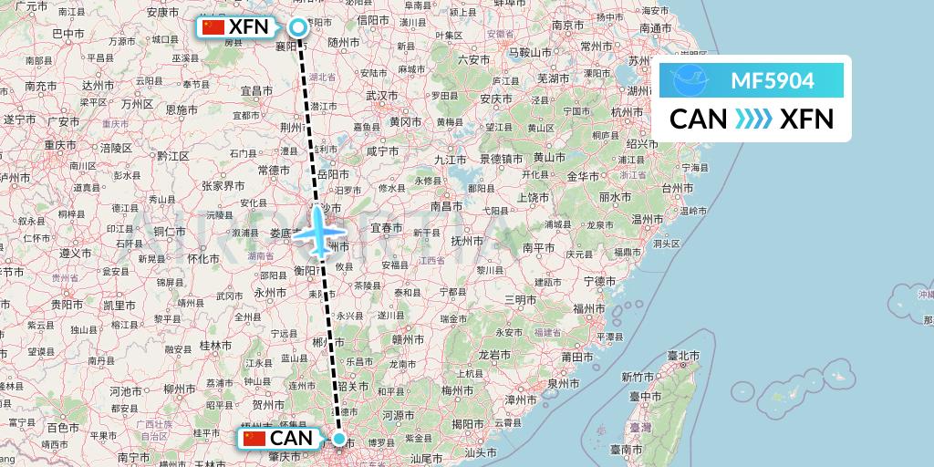 MF5904 Xiamen Airlines Flight Map: Guangzhou to Xiangyang