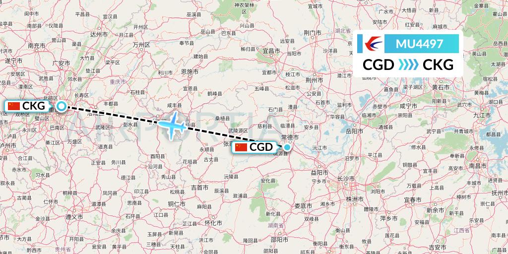 MU4497 China Eastern Airlines Flight Map: Changde to Chongqing
