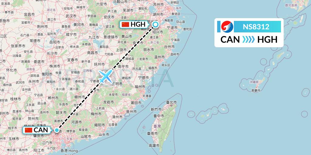 NS8312 Hebei Airlines Flight Map: Guangzhou to Hangzhou