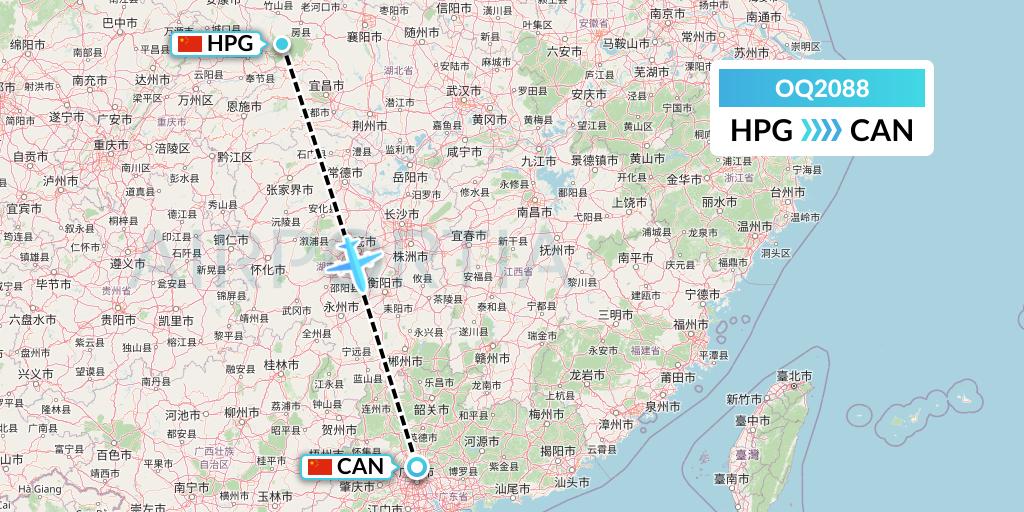 OQ2088 Chongqing Airlines Flight Map: Shennongjia to Guangzhou