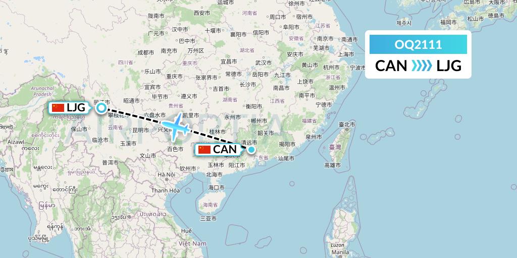 OQ2111 Chongqing Airlines Flight Map: Guangzhou to Lijiang
