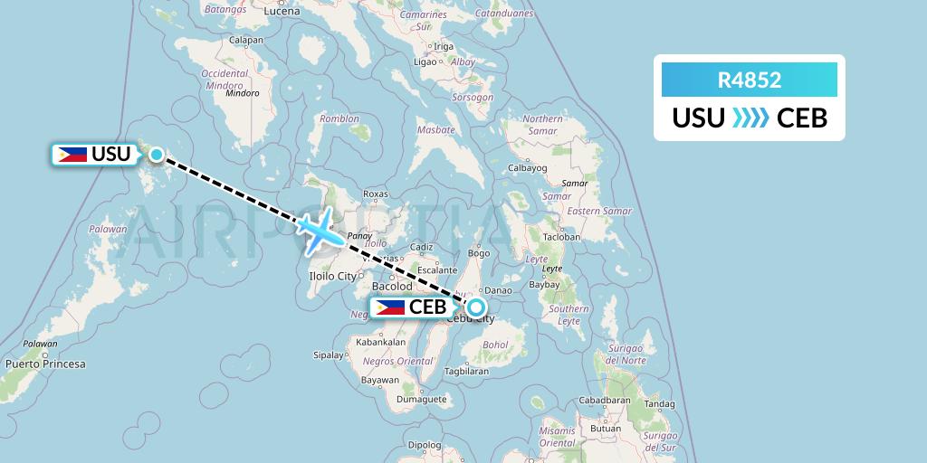 R4852 Rano Air Flight Map: Busuanga to Cebu