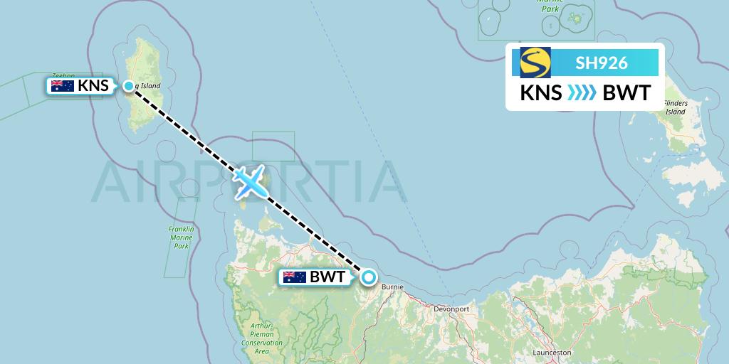SH926 Sharp Airlines Flight Map: King Island to Burnie