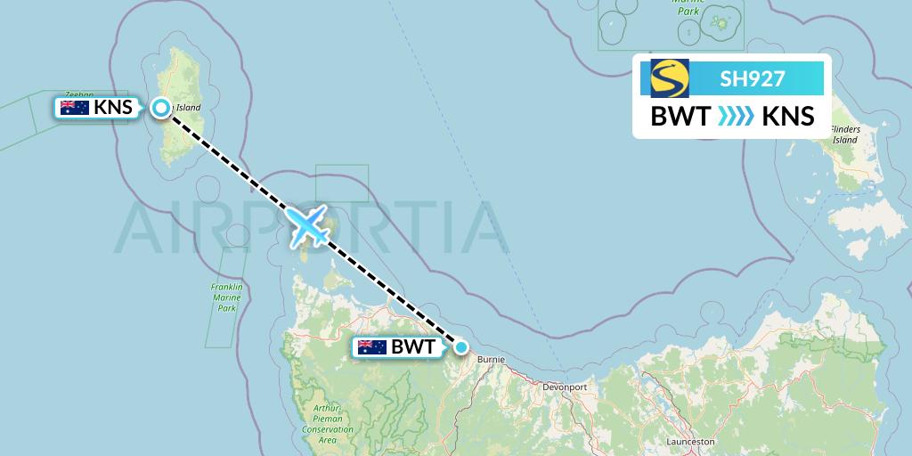 SH927 Sharp Airlines Flight Map: Burnie to King Island