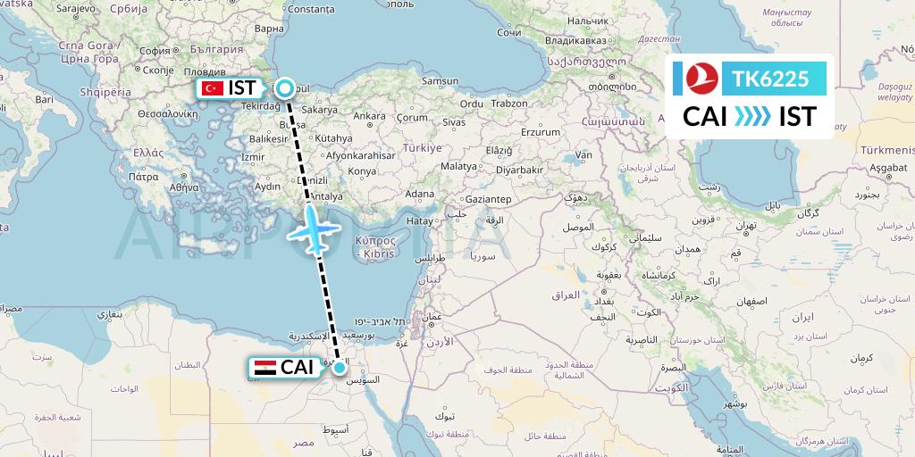 TK6225 Turkish Airlines Flight Map: Cairo to Istanbul