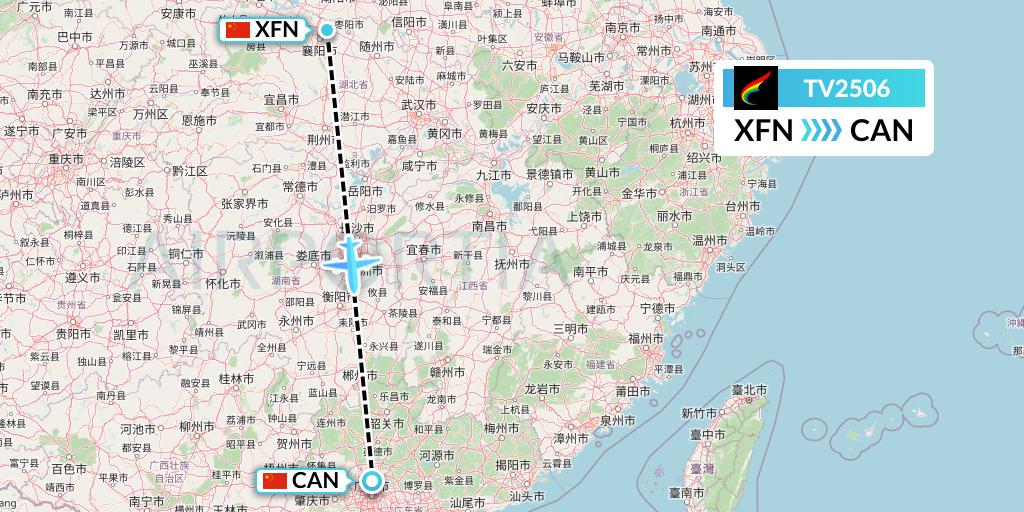TV2506 Tibet Airlines Flight Map: Xiangyang to Guangzhou