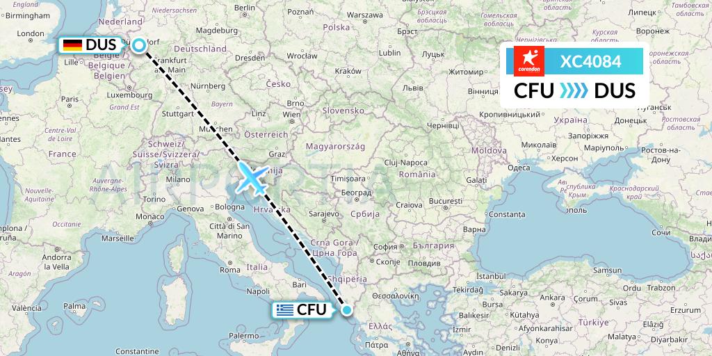 XC4084 Corendon Airlines Flight Map: Corfu to Dusseldorf