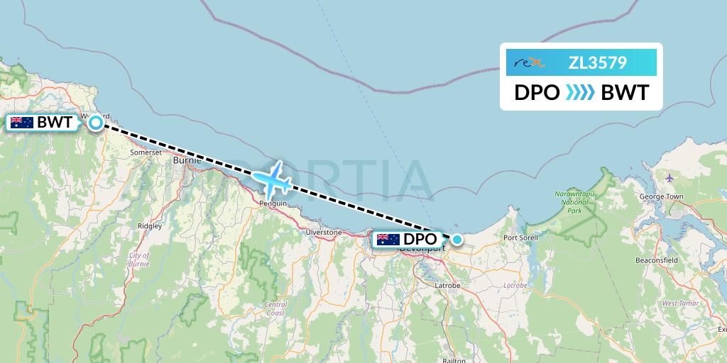 ZL3579 Regional Express Flight Map: Devonport to Burnie