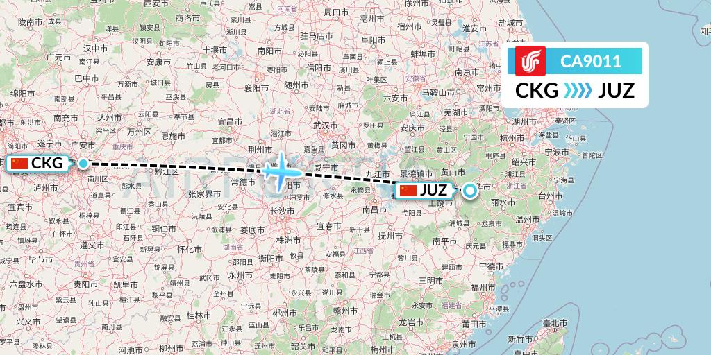 CA9011 Air China Flight Map: Chongqing to Quzhou