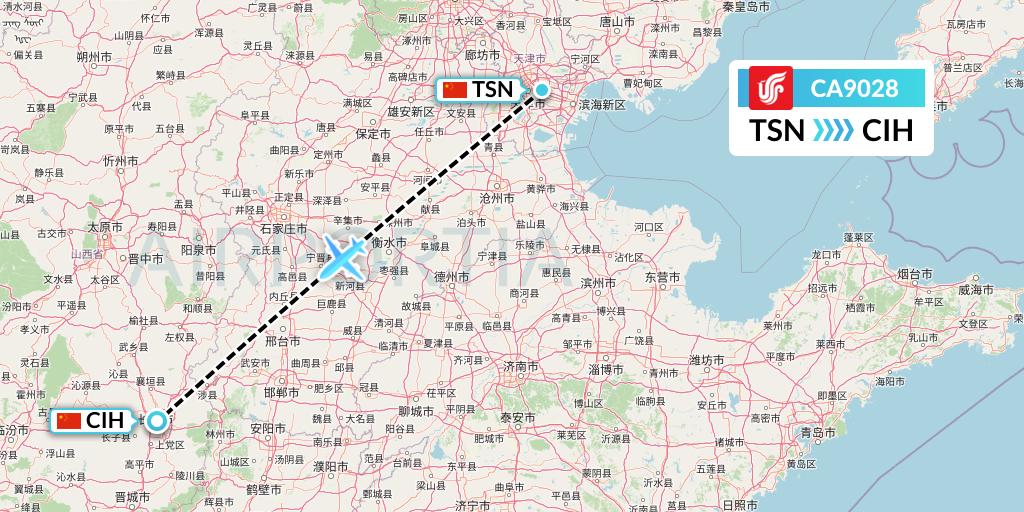 CA9028 Air China Flight Map: Tianjin to Changzhi