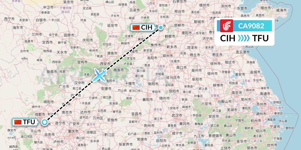 CA9082 Air China Flight Map: Changzhi to Chengdu