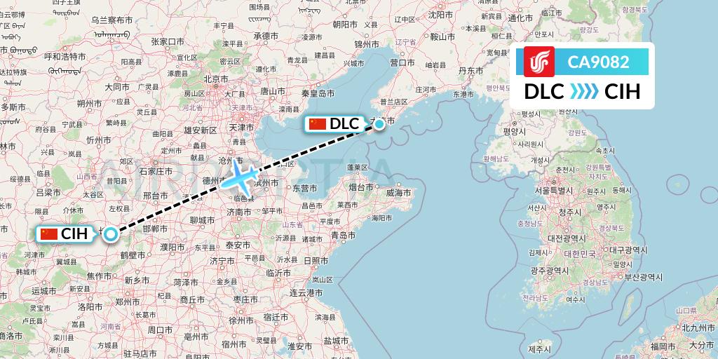 CA9082 Air China Flight Map: Dalian to Changzhi