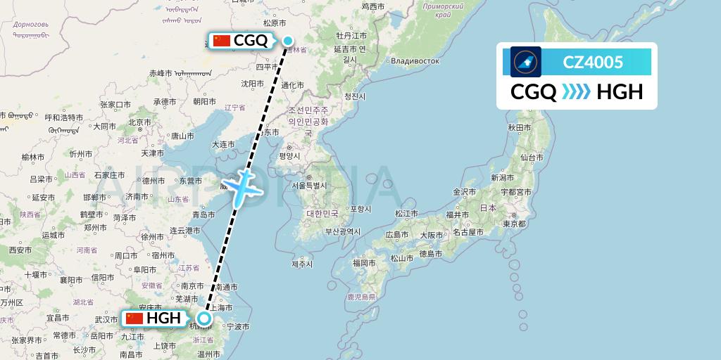 CZ4005 China Southern Airlines Flight Map: Changchun to Hangzhou