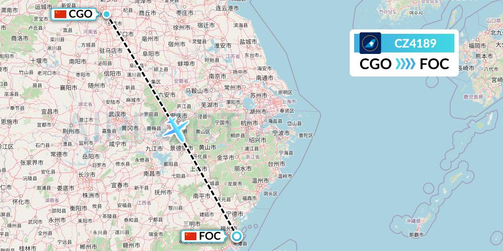 CZ4189 China Southern Airlines Flight Map: Zhengzhou to Fuzhou