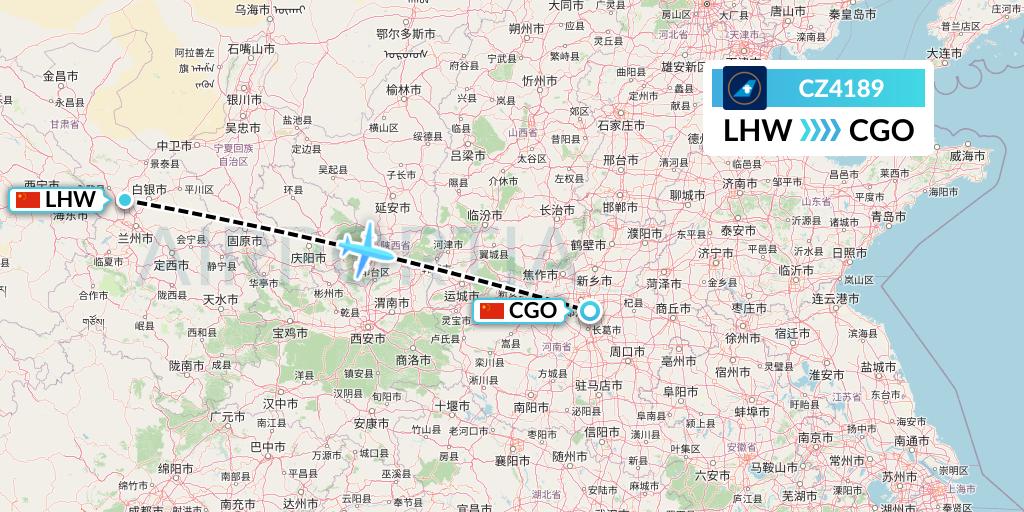 CZ4189 China Southern Airlines Flight Map: Lanzhou to Zhengzhou