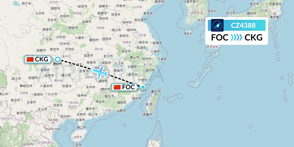 CZ4388 China Southern Airlines Flight Map: Fuzhou to Chongqing