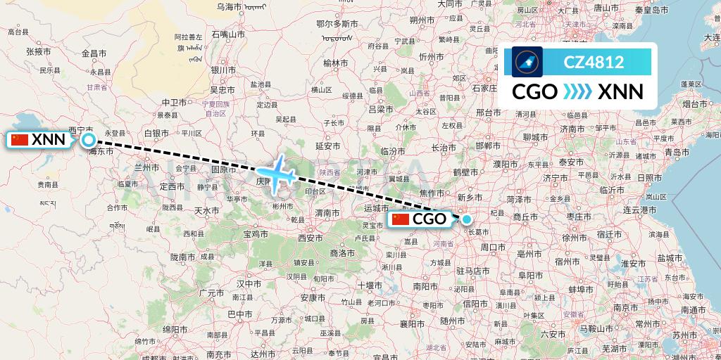CZ4812 China Southern Airlines Flight Map: Zhengzhou to Xining