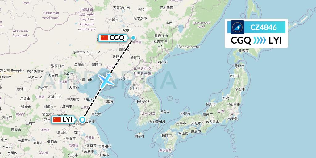 CZ4846 China Southern Airlines Flight Map: Changchun to Linyi