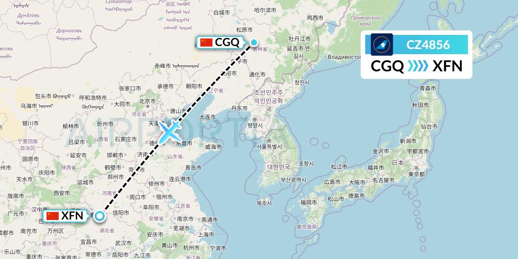 CZ4856 China Southern Airlines Flight Map: Changchun to Xiangyang