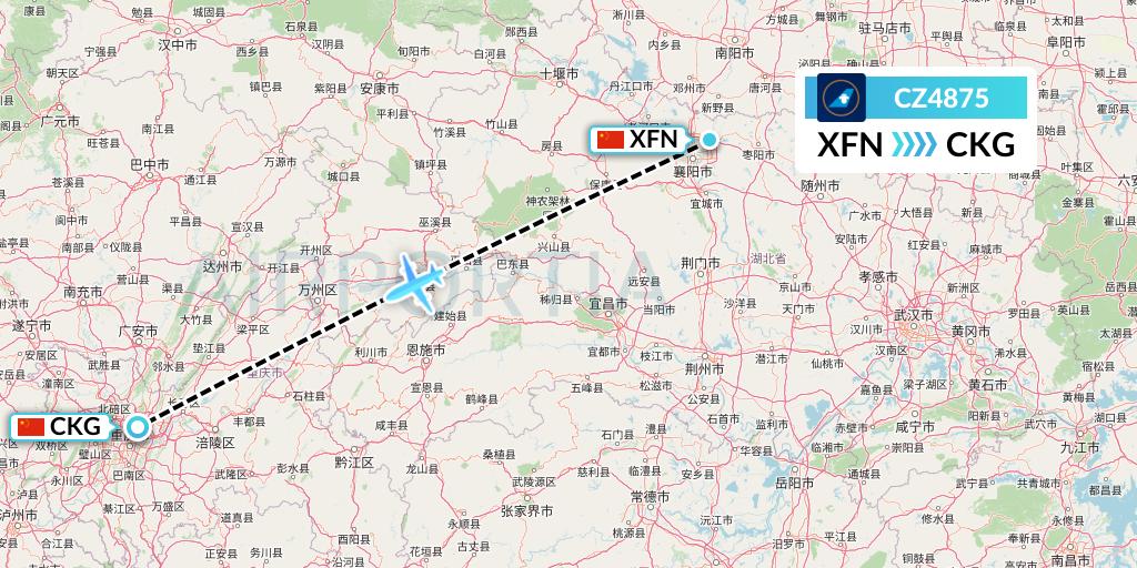 CZ4875 China Southern Airlines Flight Map: Xiangyang to Chongqing