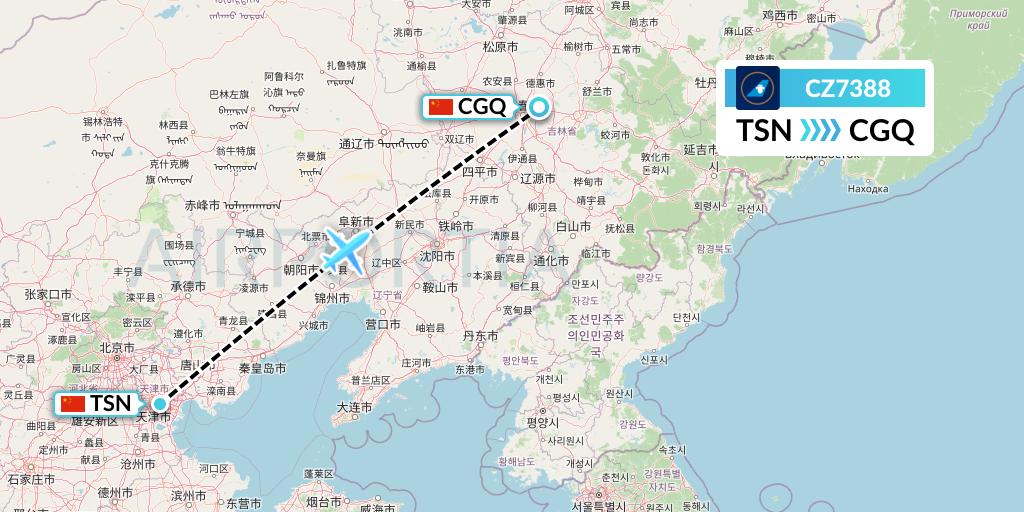 CZ7388 China Southern Airlines Flight Map: Tianjin to Changchun